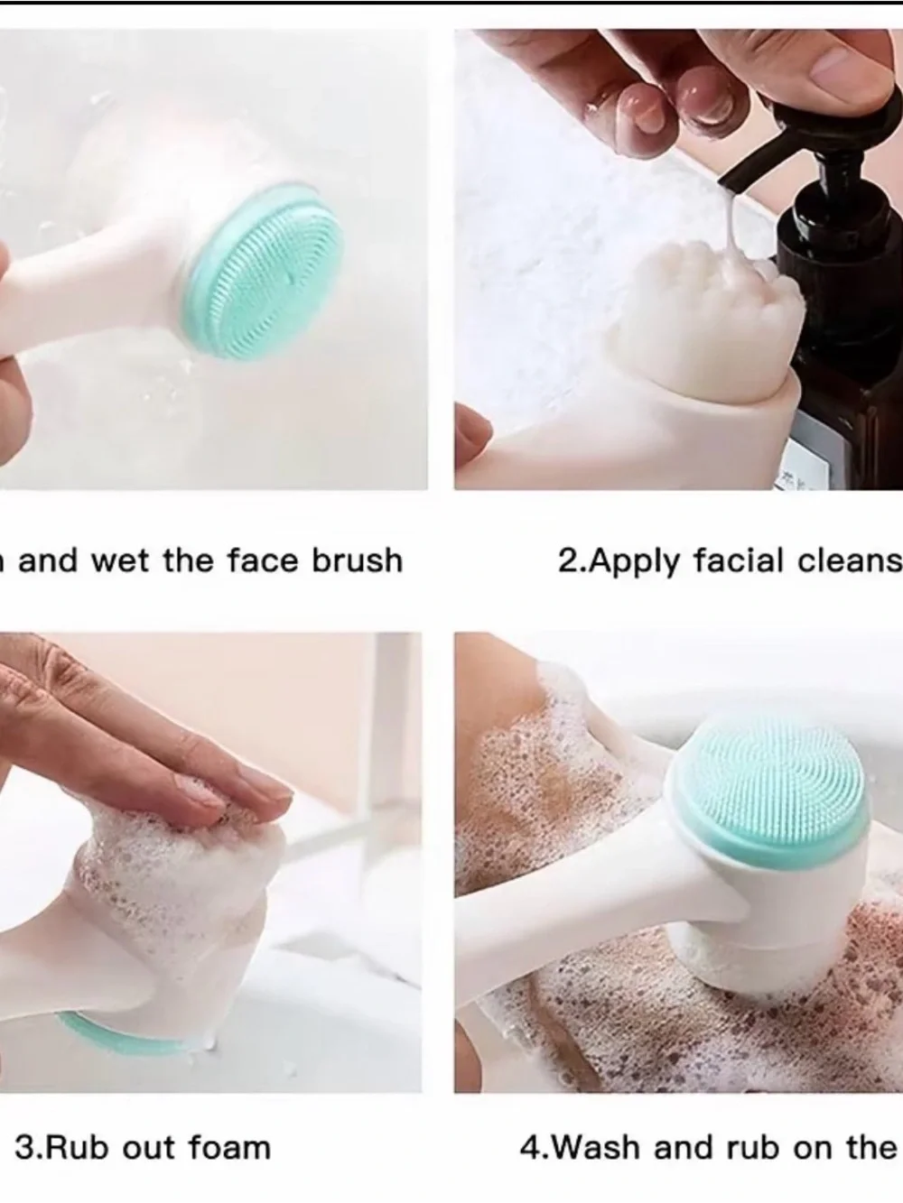 Dual-Head Facial Cleansing Brush in White & Mint